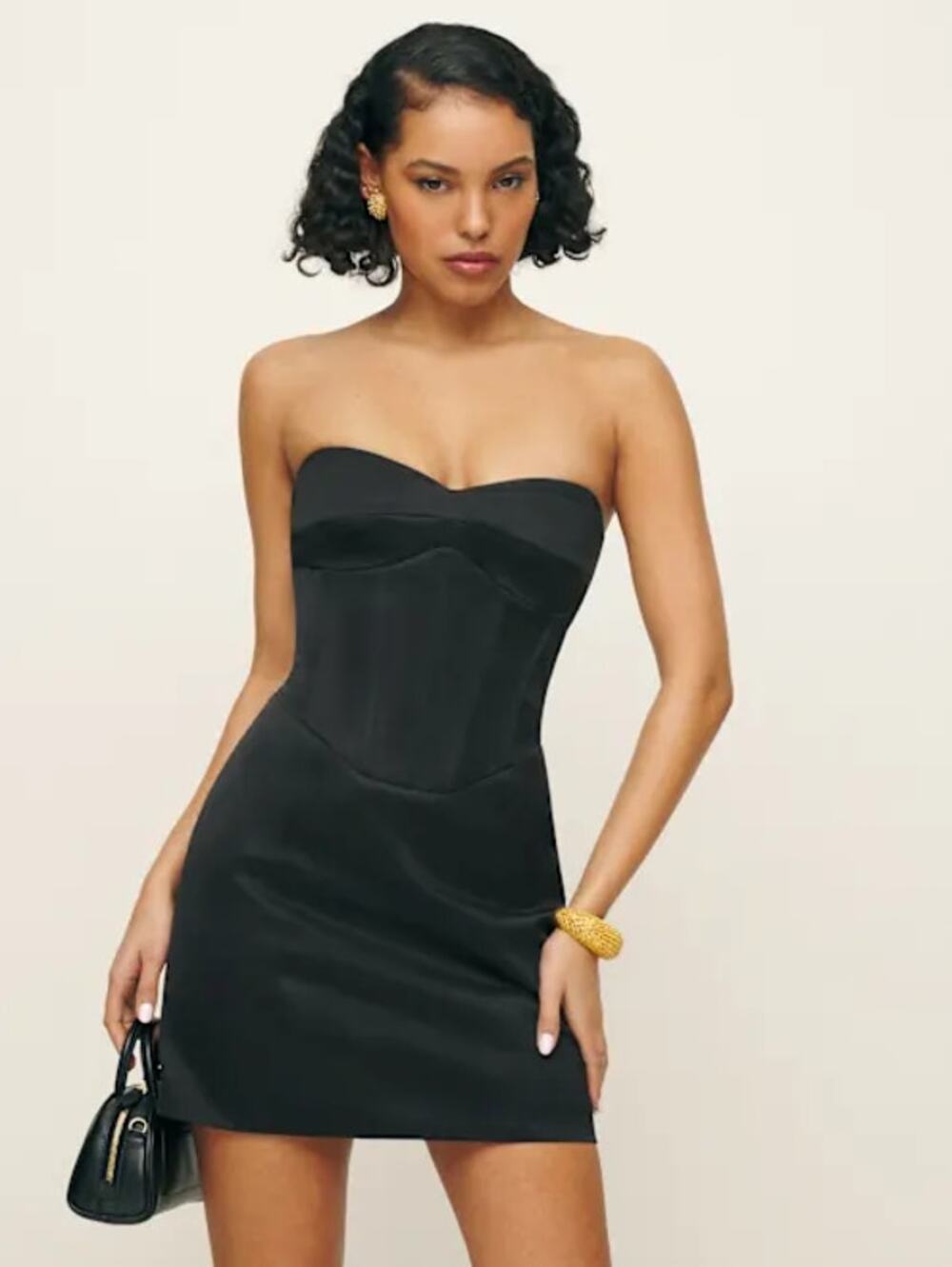 Reformation Black Pacie Corset Satin Strapless Dress Size 10